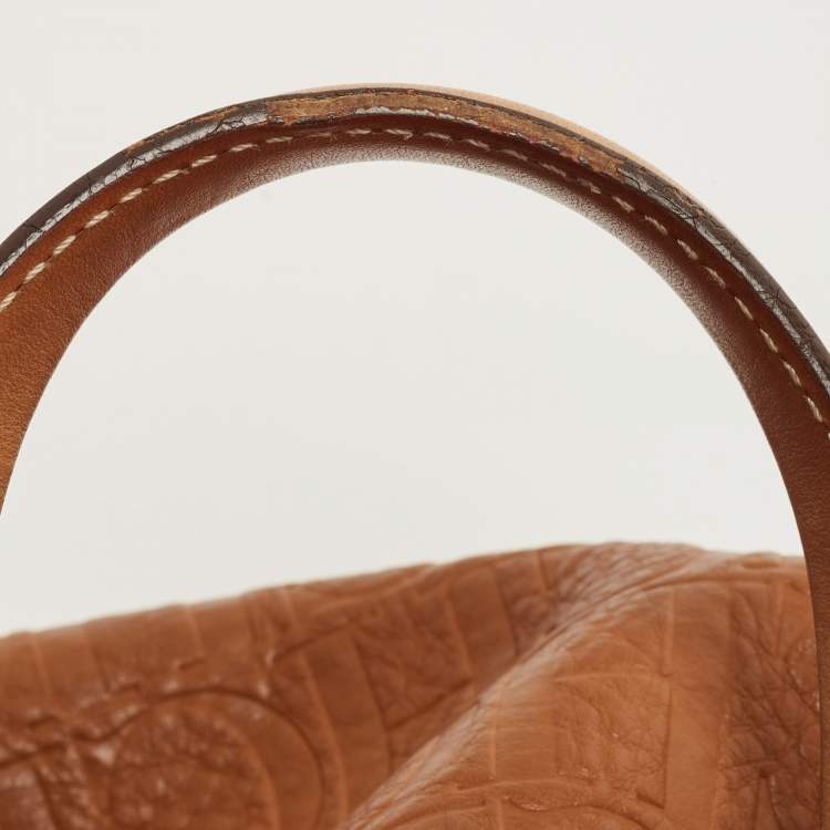 Pre Owned CH Carolina Herrera Brown Monogram Leather Large Andy Boston Bag