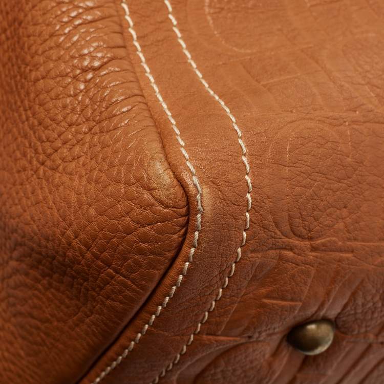 Pre Owned CH Carolina Herrera Brown Monogram Leather Large Andy Boston Bag