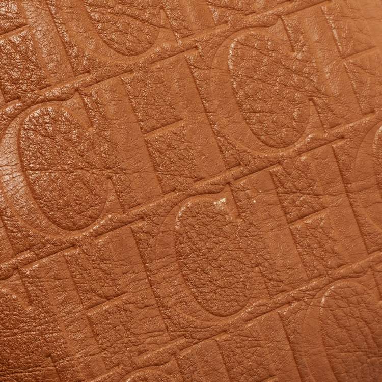 Pre Owned CH Carolina Herrera Brown Monogram Leather Large Andy Boston Bag