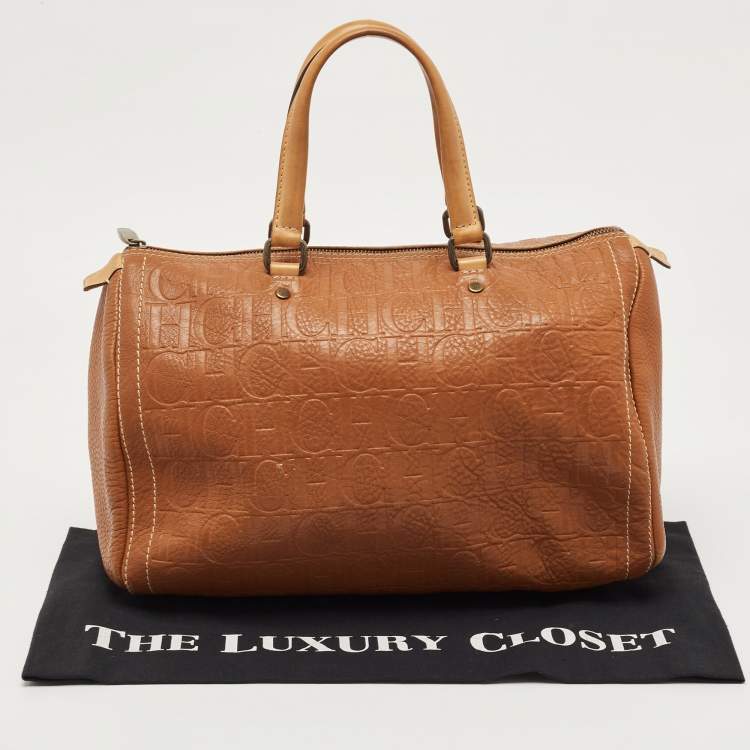 Pre Owned CH Carolina Herrera Brown Monogram Leather Large Andy Boston Bag