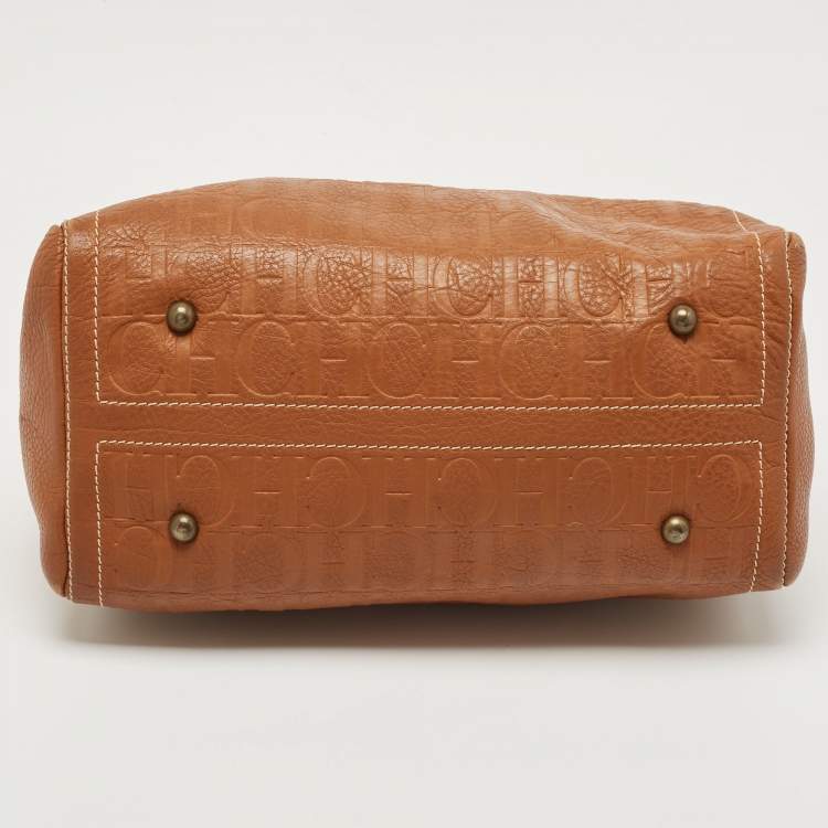Pre Owned CH Carolina Herrera Brown Monogram Leather Large Andy Boston Bag