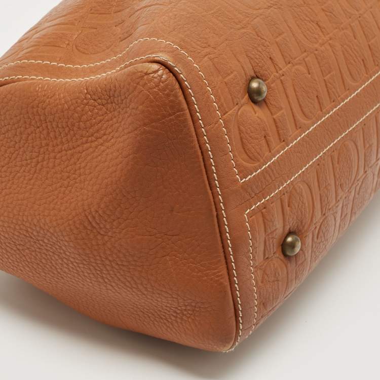 Pre Owned CH Carolina Herrera Brown Monogram Leather Large Andy Boston Bag