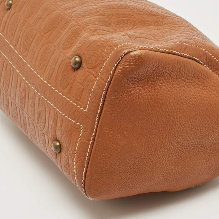 Pre Owned CH Carolina Herrera Brown Monogram Leather Large Andy Boston Bag