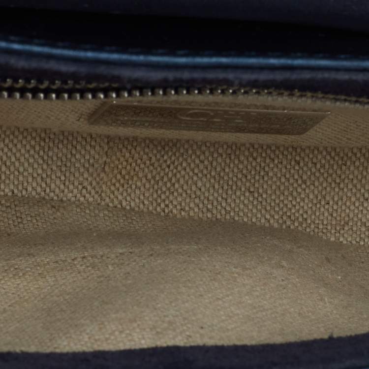 Pre Owned CH Carolina Herrera Metallic Navy Blue Monogram Embossed Leather Shoulder Bag