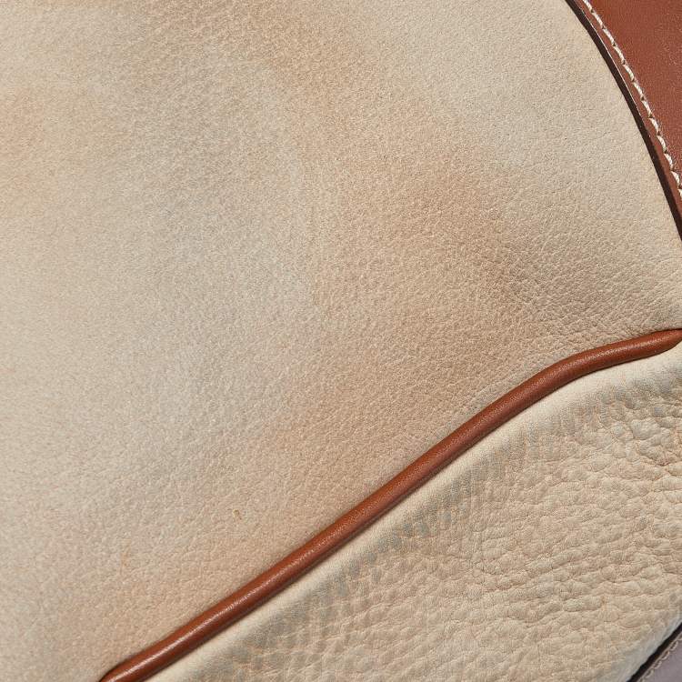 Pre Owned CH Carolina Herrera Beige/Brown Pebbled Leather Satchel