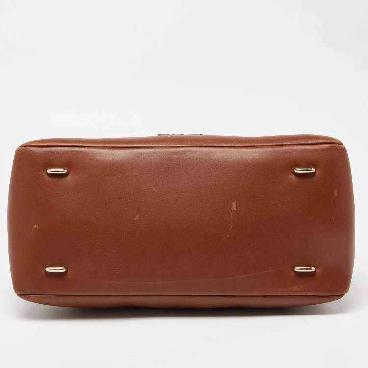 Pre Owned CH Carolina Herrera Beige/Brown Pebbled Leather Satchel
