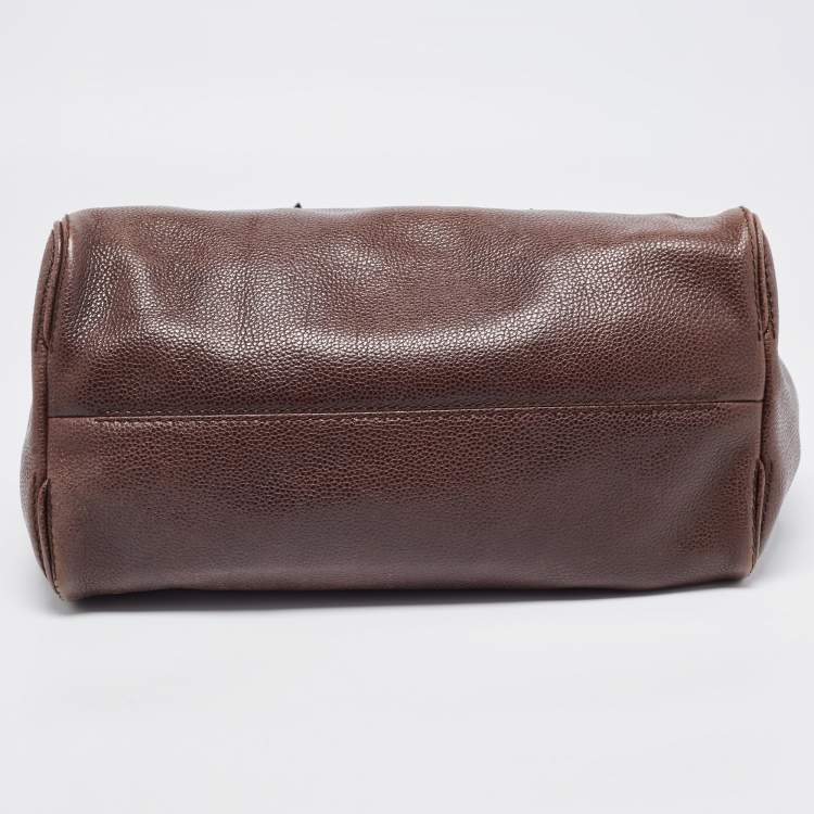 Pre Owned Carolina Herrera Brown Leather Minuetto Flap Top Handle Bag