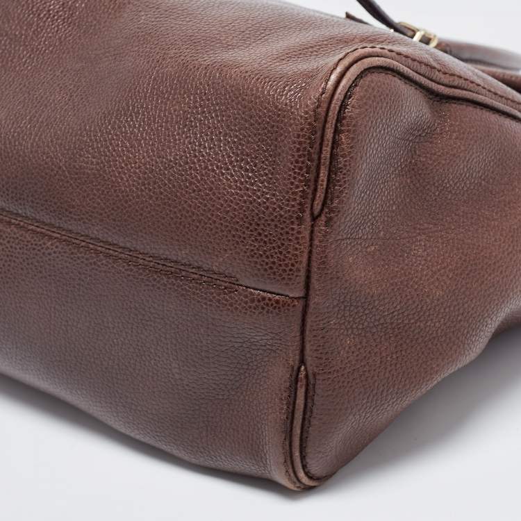 Pre Owned Carolina Herrera Brown Leather Minuetto Flap Top Handle Bag