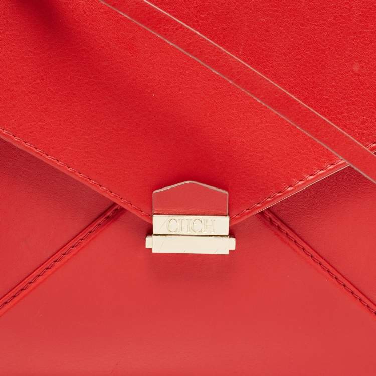 Pre Owned CH Carolina Herrera Red Leather Envelope Flap Shoulder Bag