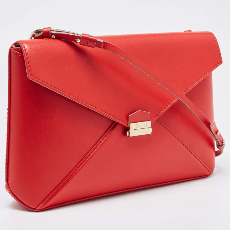 Pre Owned CH Carolina Herrera Red Leather Envelope Flap Shoulder Bag