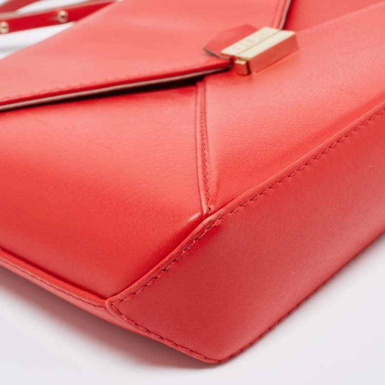 Pre Owned CH Carolina Herrera Red Leather Envelope Flap Shoulder Bag