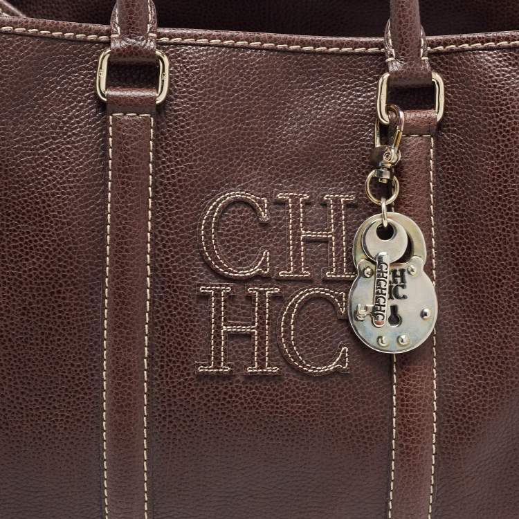 Pre Owned CH Carolina Herrera Brown Grained Leather Matteo Tote