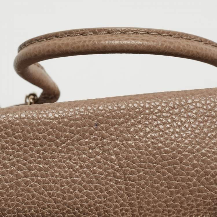 Pre Owned CH Carolina Herrera Beige Leather Minuetto Flap Top Handle Bag