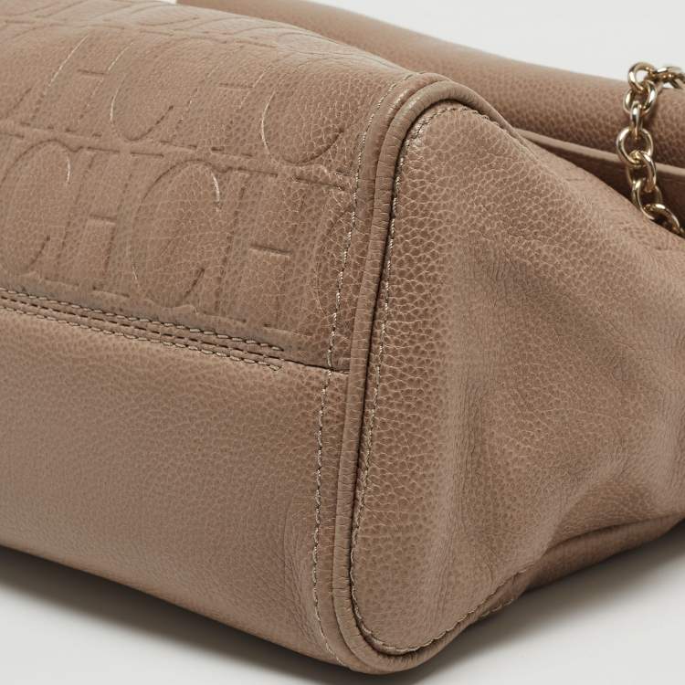 Pre Owned CH Carolina Herrera Beige Leather Minuetto Flap Top Handle Bag