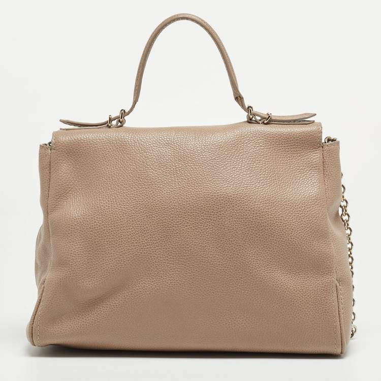 Pre Owned CH Carolina Herrera Beige Leather Minuetto Flap Top Handle Bag