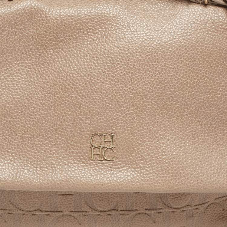 Pre Owned CH Carolina Herrera Beige Leather Minuetto Flap Top Handle Bag