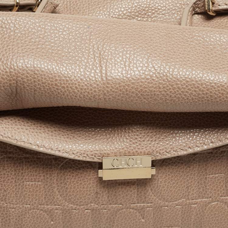 Pre Owned CH Carolina Herrera Beige Leather Minuetto Flap Top Handle Bag