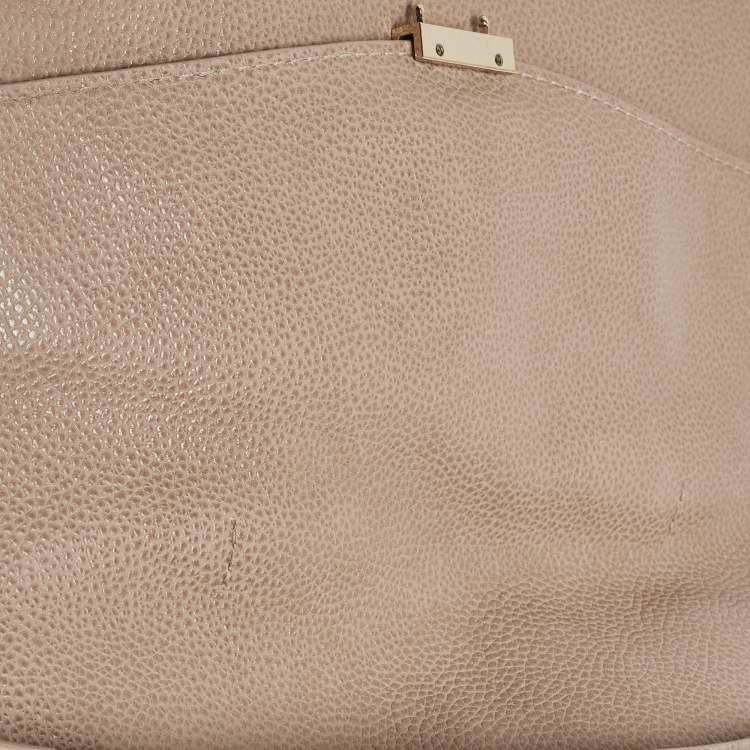 Pre Owned CH Carolina Herrera Beige Leather Minuetto Flap Top Handle Bag