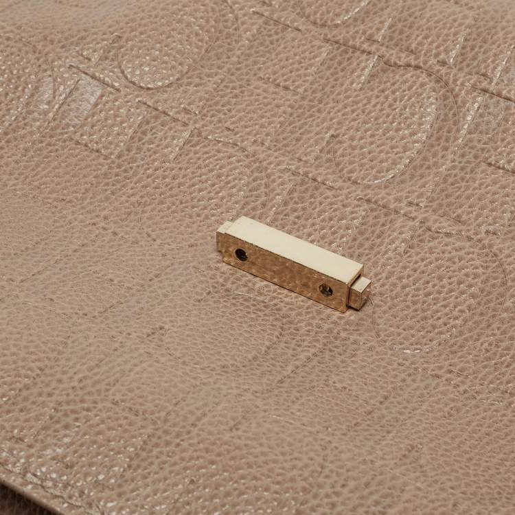 Pre Owned CH Carolina Herrera Beige Leather Minuetto Flap Top Handle Bag