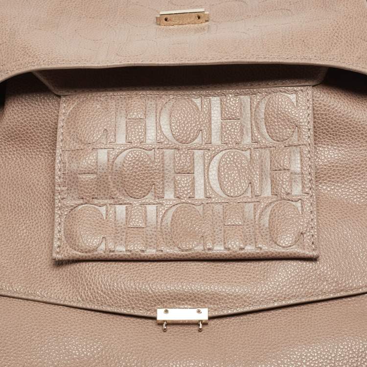 Pre Owned CH Carolina Herrera Beige Leather Minuetto Flap Top Handle Bag