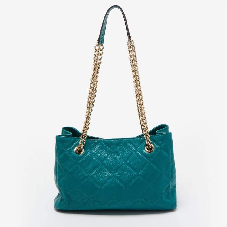 Pre Owned CH Carolina Herrera Green Quilted Embossed Leather Chain Tote
