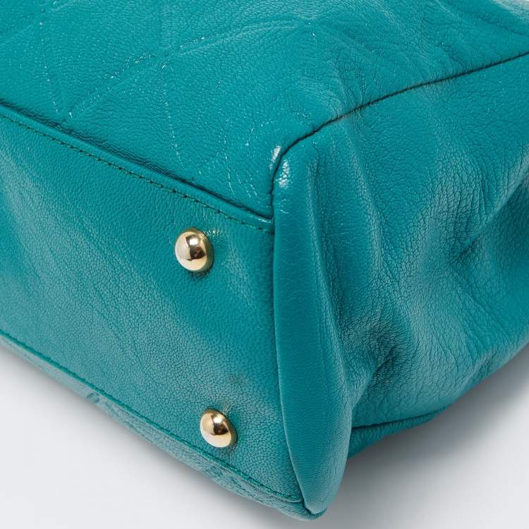 Pre Owned CH Carolina Herrera Green Quilted Embossed Leather Chain Tote