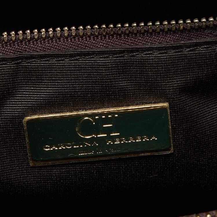 Pre Owned CH Carolina Herrera Green Quilted Embossed Leather Chain Tote
