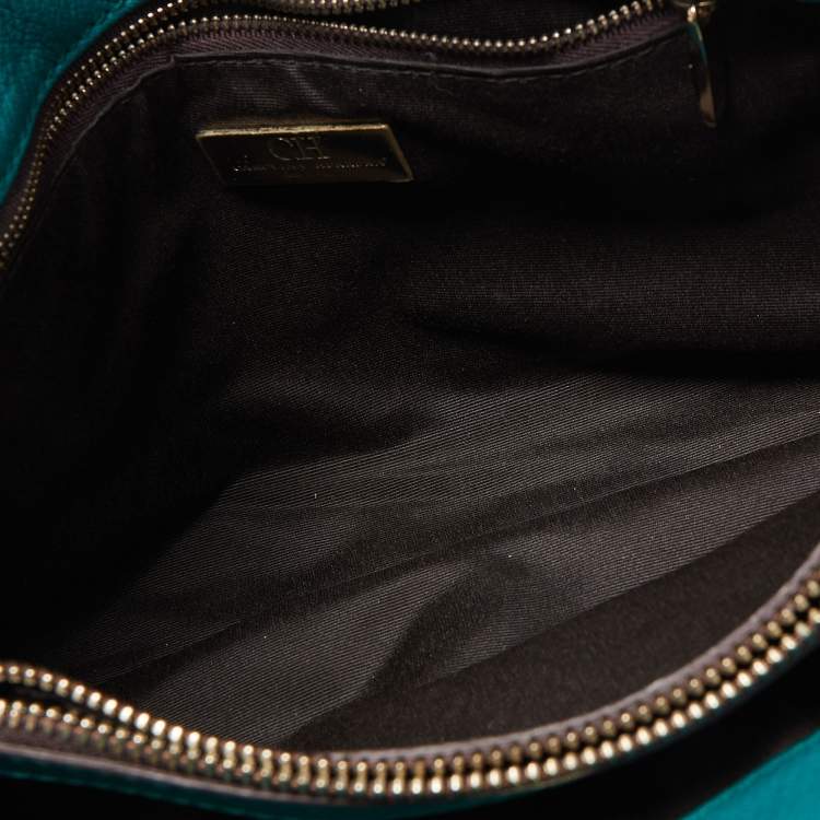 Pre Owned CH Carolina Herrera Green Quilted Embossed Leather Chain Tote