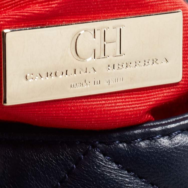 Pre Owned CH Carolina Herrera Dark Blue Quilted Leather Flap Chain Bag