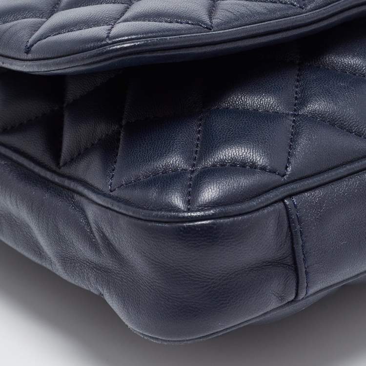 Pre Owned CH Carolina Herrera Dark Blue Quilted Leather Flap Chain Bag