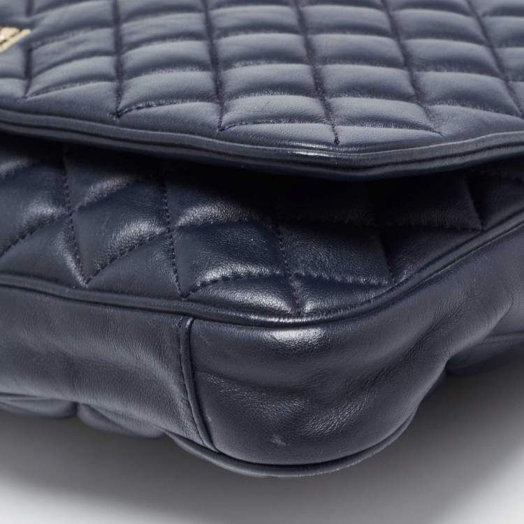 Pre Owned CH Carolina Herrera Dark Blue Quilted Leather Flap Chain Bag