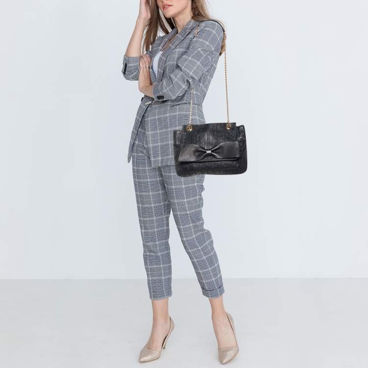 مملوكة مسبقًا CH Carolina Herrera Navy Blue Monogram Leather Audrey Shoulder Bag