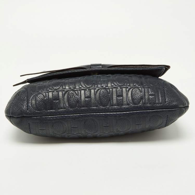 مملوكة مسبقًا CH Carolina Herrera Navy Blue Monogram Leather Audrey Shoulder Bag