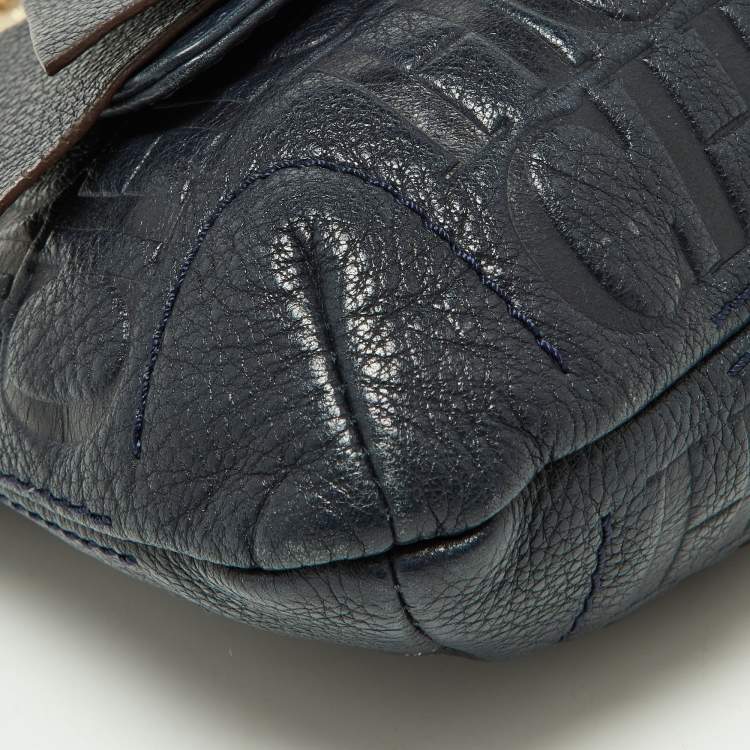مملوكة مسبقًا CH Carolina Herrera Navy Blue Monogram Leather Audrey Shoulder Bag