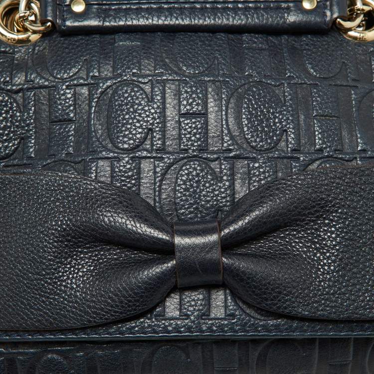 مملوكة مسبقًا CH Carolina Herrera Navy Blue Monogram Leather Audrey Shoulder Bag
