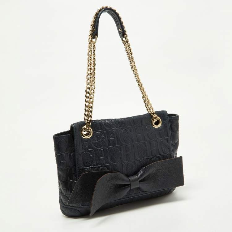 مملوكة مسبقًا CH Carolina Herrera Navy Blue Monogram Leather Audrey Shoulder Bag