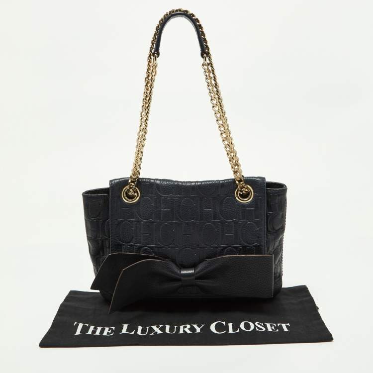 مملوكة مسبقًا CH Carolina Herrera Navy Blue Monogram Leather Audrey Shoulder Bag