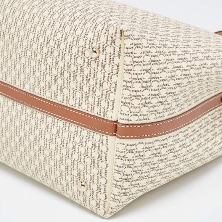 Pre Owned CH Carolina Herrera Brown/Beige Coated Canvas Medium Matryoshka Locked Shoulder Bag