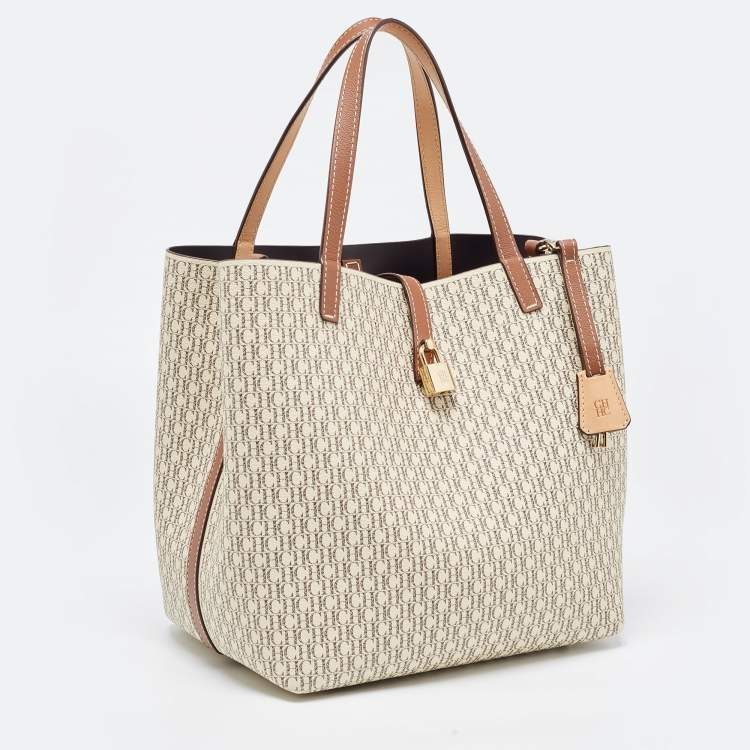 Pre Owned CH Carolina Herrera Brown/Beige Coated Canvas Medium Matryoshka Locked Shoulder Bag
