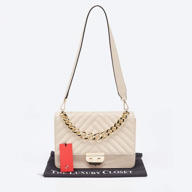 Pre Owned CH Carolina Herrera Light Pink Quilted Leather Flap Bag