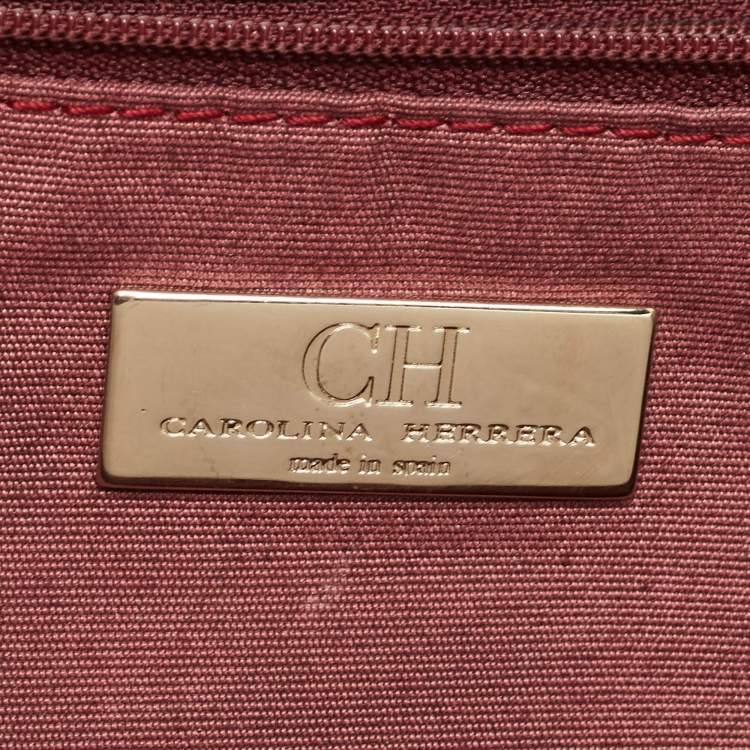 Pre Owned CH Carolina Herrera  White Monogram Embossed Leather Tote