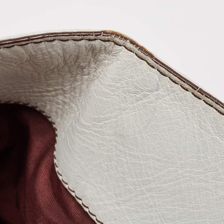 Pre Owned CH Carolina Herrera  White Monogram Embossed Leather Tote