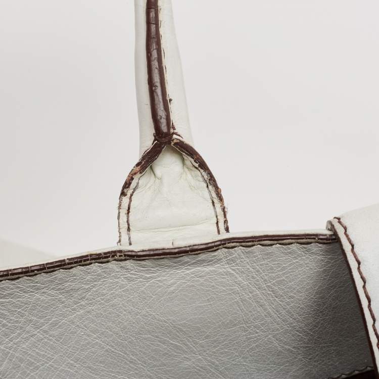 Pre Owned CH Carolina Herrera  White Monogram Embossed Leather Tote