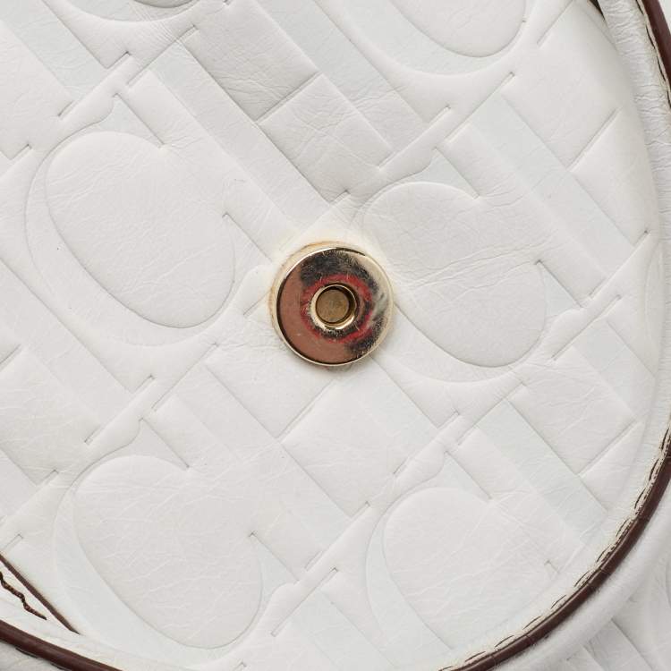 Pre Owned CH Carolina Herrera  White Monogram Embossed Leather Tote