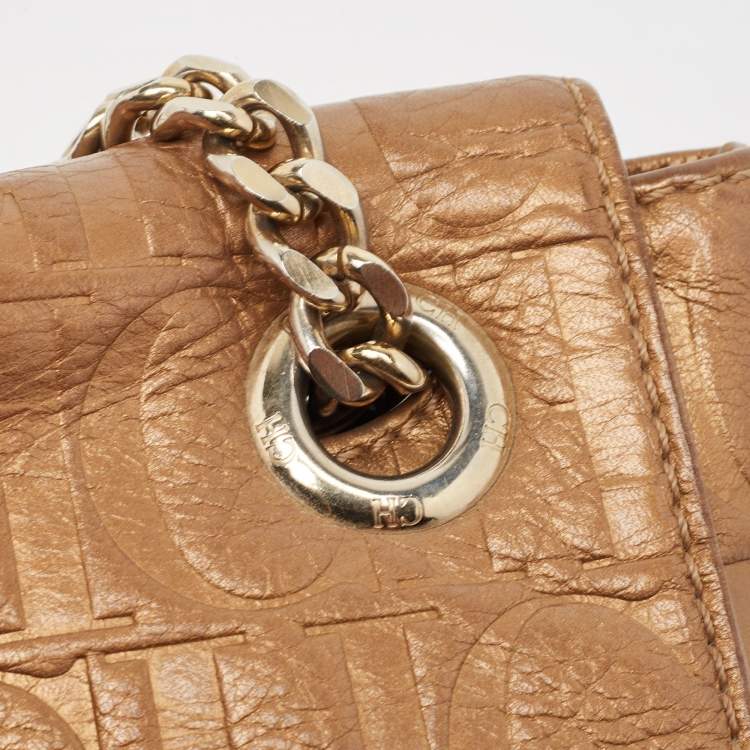 مملوكة مسبقًا CH Carolina Herrera Bronze Monogram Embossed Leather Audrey Shoulder Bag