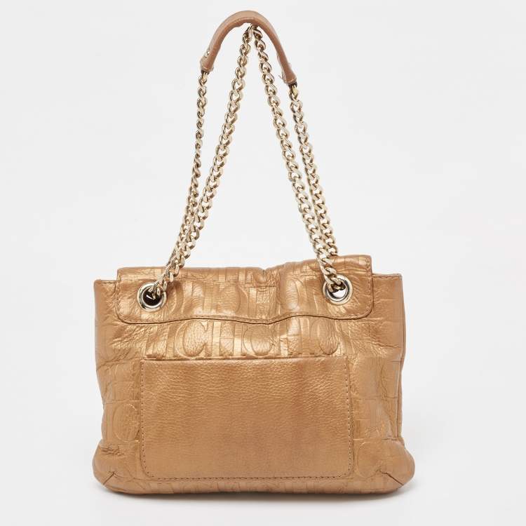 مملوكة مسبقًا CH Carolina Herrera Bronze Monogram Embossed Leather Audrey Shoulder Bag