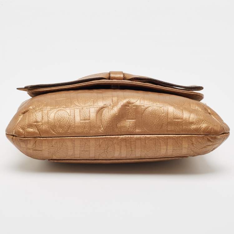 مملوكة مسبقًا CH Carolina Herrera Bronze Monogram Embossed Leather Audrey Shoulder Bag