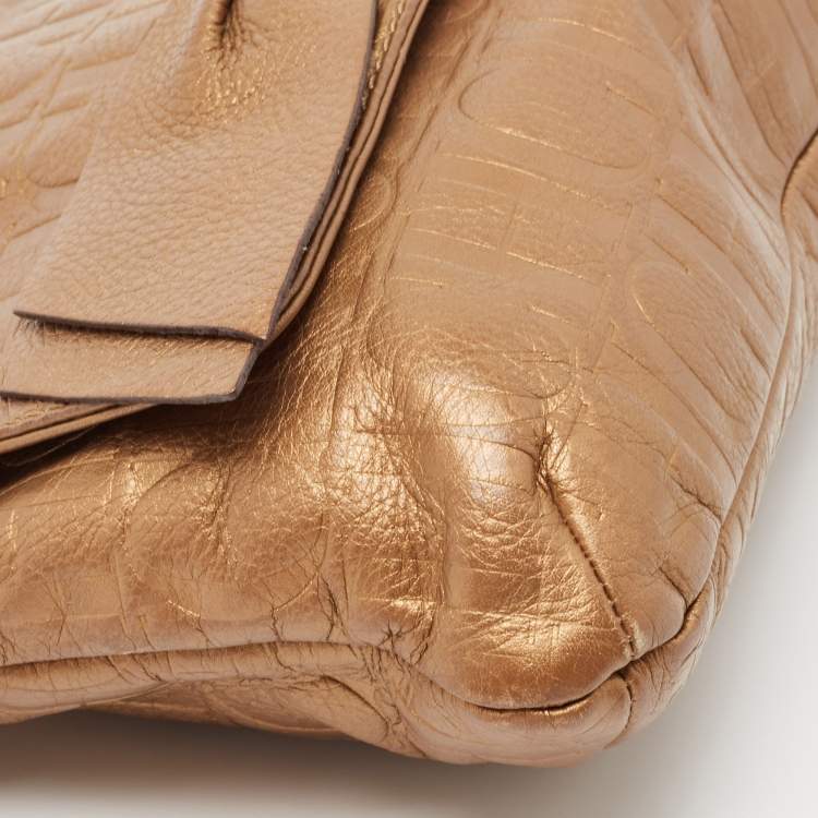 مملوكة مسبقًا CH Carolina Herrera Bronze Monogram Embossed Leather Audrey Shoulder Bag