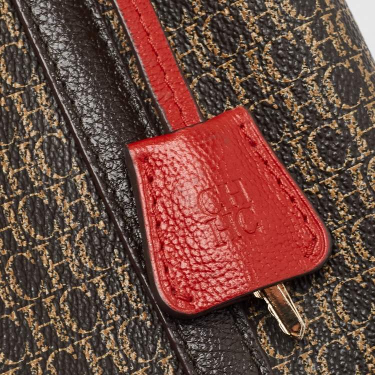 Pre Owned CH Carolina Herrera Choco Brown Signature Coated Canvas Matryoshka Padlock Tote