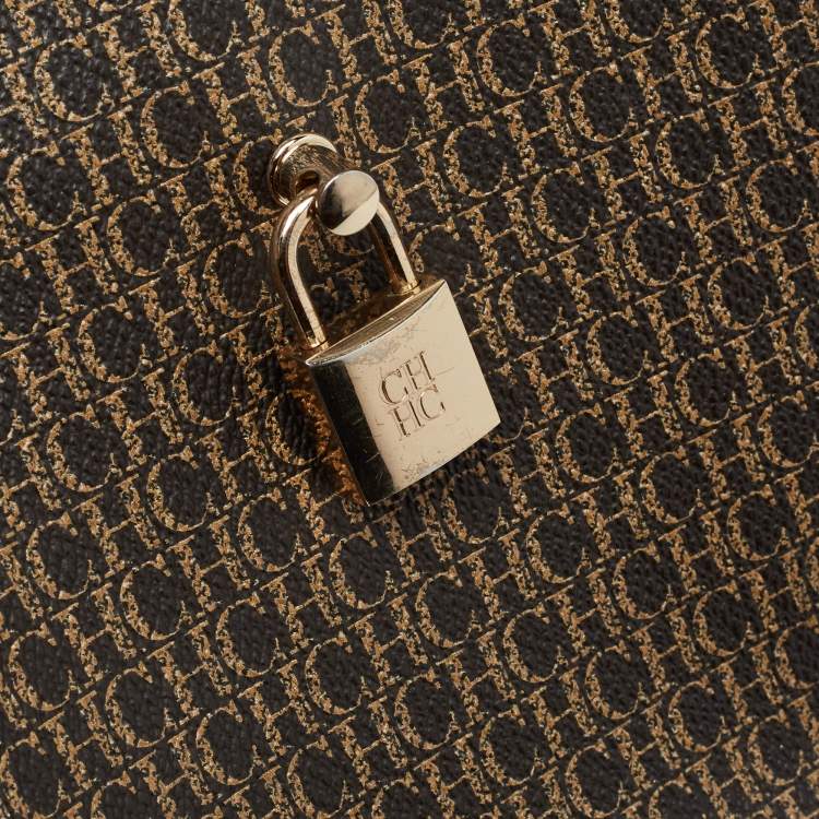 Pre Owned CH Carolina Herrera Choco Brown Signature Coated Canvas Matryoshka Padlock Tote